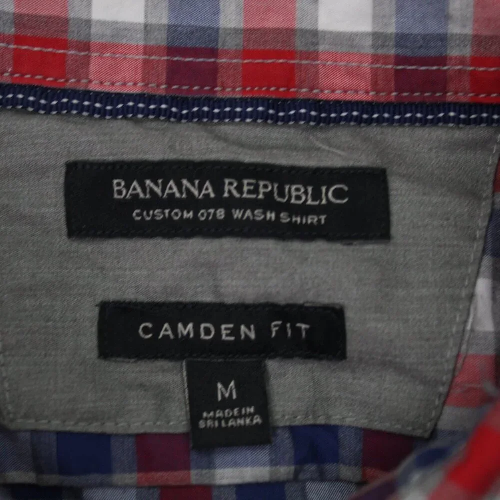 Banana Republic Camden Fit Shirt Mens Medium Red/Blue Custom 078 Wash L/S Cotton